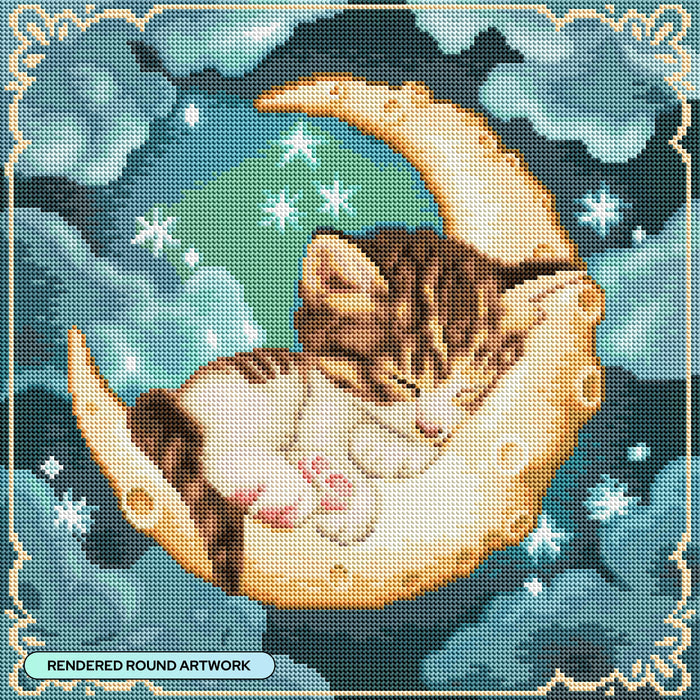 Diamond Painting Cancer Zodiac Kitten 17" x 17" (42.7cm x 42.7cm) / Round with 36 Colors including 1 AB and 3 Fairy Dust Diamonds / 24,025