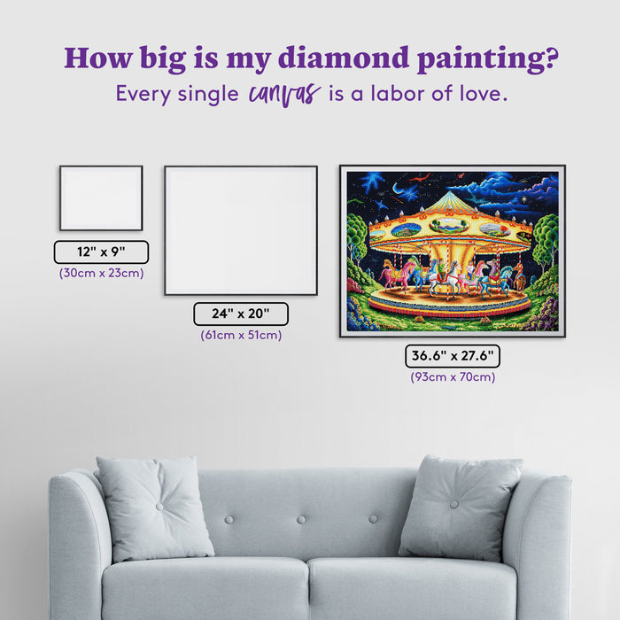 Diamond Painting Carousel Dreams 36.6" x 27.6" (93cm x 70cm) / Square with 59 Colors including 4 ABs / 104,813