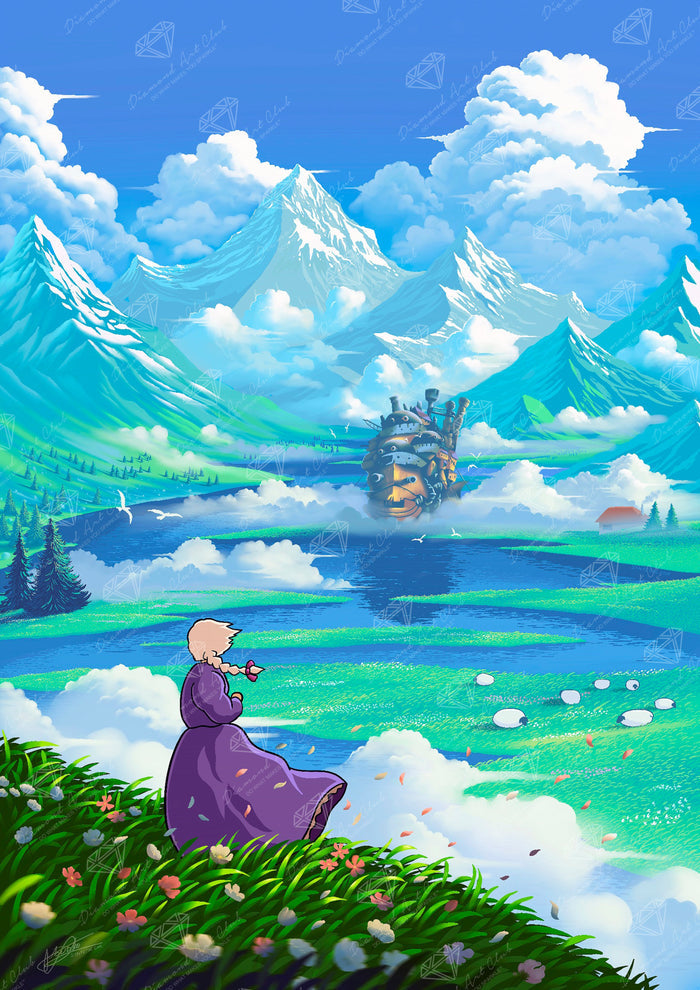 Diamond Painting Castle and Mountains 25.6" x 36.2" (65cm x 91.8cm) / Square with 63 Colors including 1 AB and 5 Fairy Dust Diamonds / 96,309