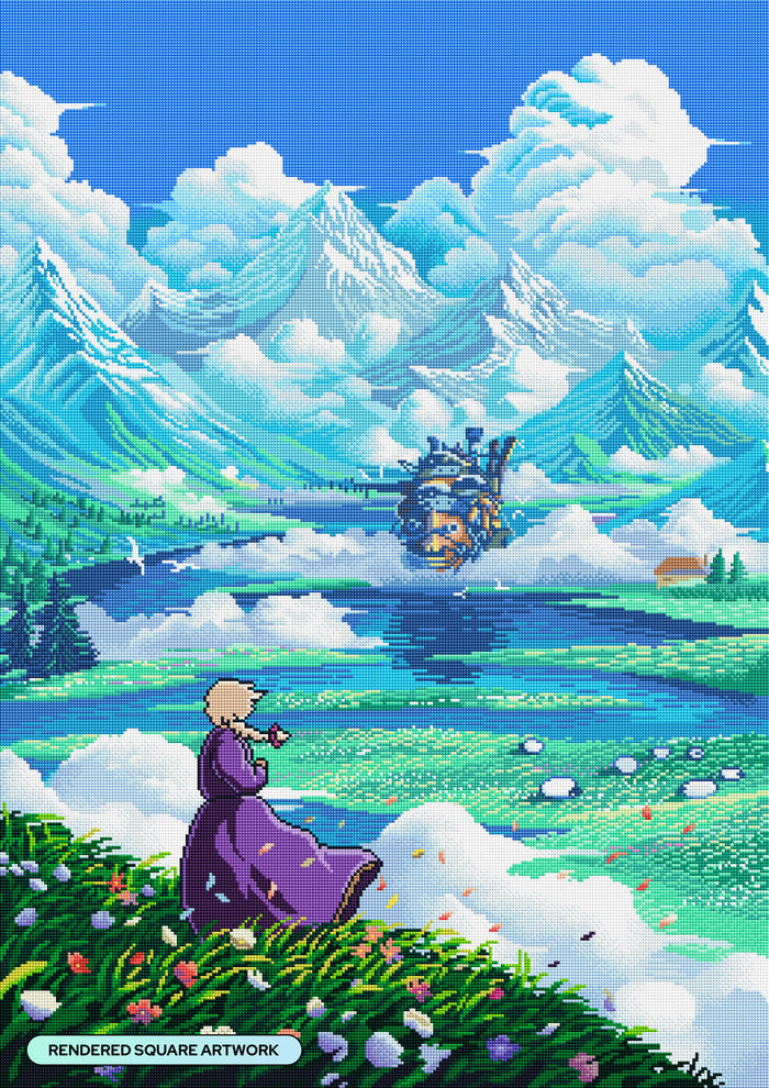 Diamond Painting Castle and Mountains 25.6" x 36.2" (65cm x 91.8cm) / Square with 63 Colors including 1 AB and 5 Fairy Dust Diamonds / 96,309