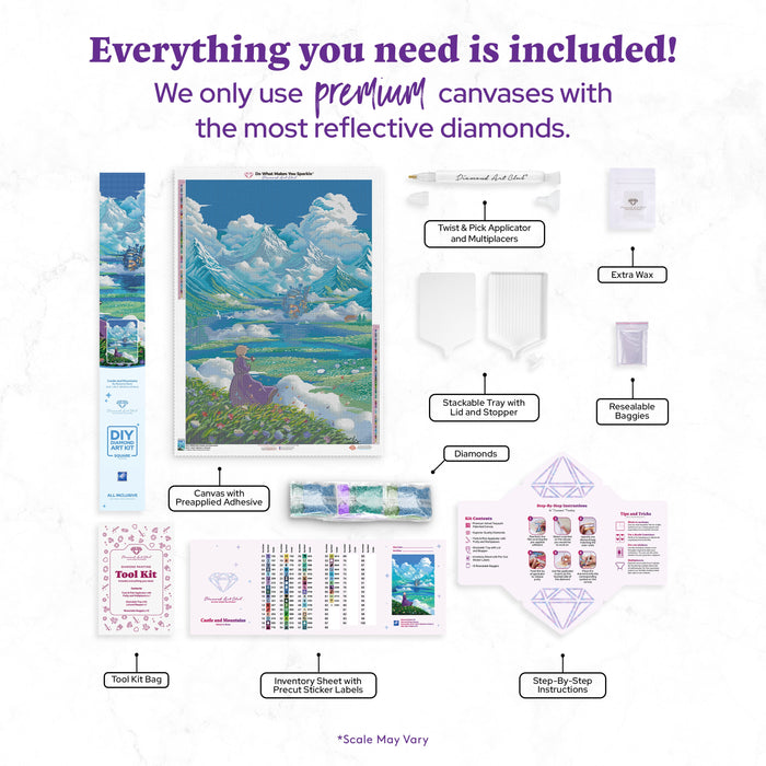 Diamond Painting Castle and Mountains 25.6" x 36.2" (65cm x 91.8cm) / Square with 63 Colors including 1 AB and 5 Fairy Dust Diamonds / 96,309