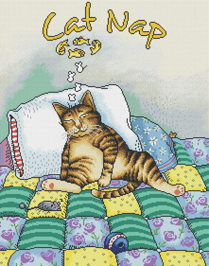 Diamond Painting Cat Nap 22" x 28″ (56cm x 71cm) / Square with 35 Colors including 4 ABs / 62,101