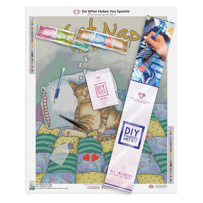 Diamond Painting Cat Nap 22" x 28″ (56cm x 71cm) / Square with 35 Colors including 4 ABs / 62,101