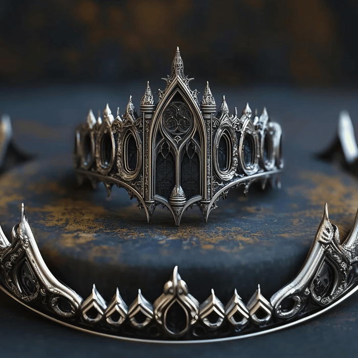 Gothic 925 sterling silver crown ring — Cathedral Crown, intricate carved tracery