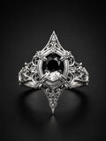 Gothic 925 sterling silver cathedral marquise spire ring with white topaz — pointed V-silhouette front view