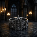 Gothic 925 sterling silver cathedral spire tiara ring — tiara crown silhouette with micro-pinnacles front view