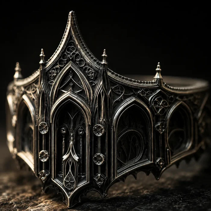 Cathedral Crown Ring, cathedral facade silhouette, dark academia statement ring