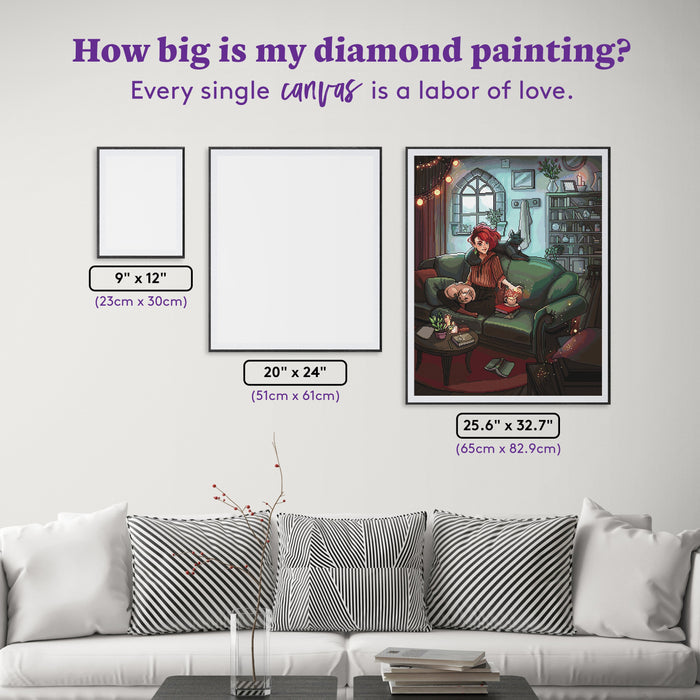Diamond Painting Cats, Candles and Tea 25.6" x 32.7" (65cm x 82.9cm) / Square with 86 Colors including 3 ABs and 1 Frosted Diamond and 3 Fairy Dust Diamonds / 86,913