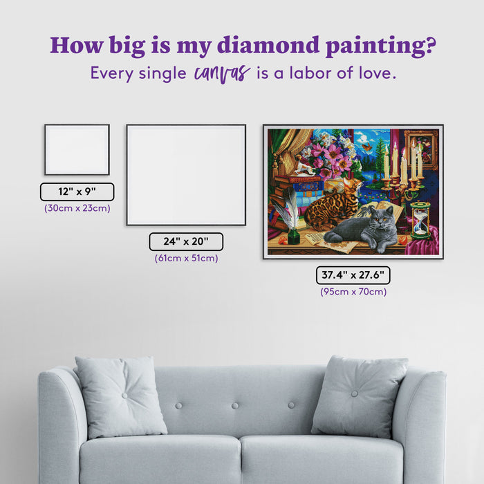 Diamond Painting Cats Near the Window at Night 37.4" x 27.6″ (95cm x 70cm) / Square with 63 Colors including 3 ABs / 104,428