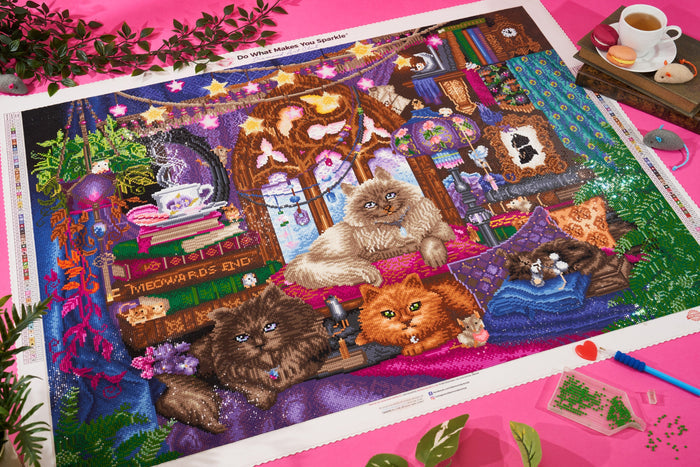 Diamond Painting Cats 34.3" x 25.6" (87cm x 65cm) / Square With 72 Colors Including 4 ABs and 6 Glow-in-the-Dark / 91,089