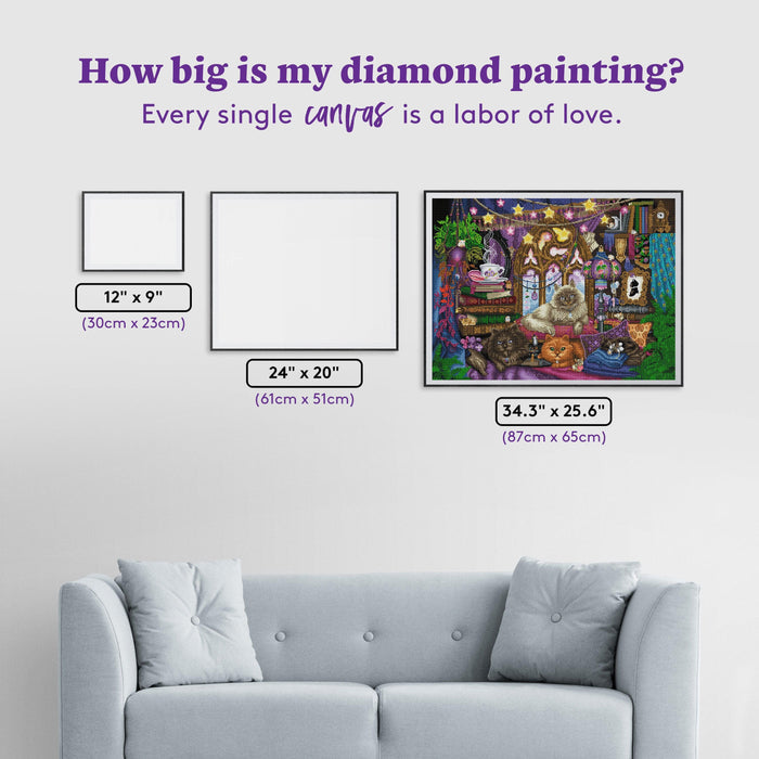 Diamond Painting Cats 34.3" x 25.6" (87cm x 65cm) / Square With 72 Colors Including 4 ABs and 6 Iridescent Diamonds / 91,089
