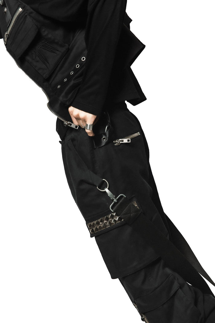 mens pyramid studded cargo pants by fan all flames