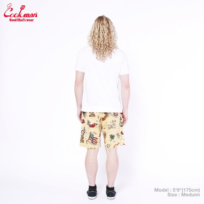 CHEF SHORT PANTS OLD TATTOO - BEIGE