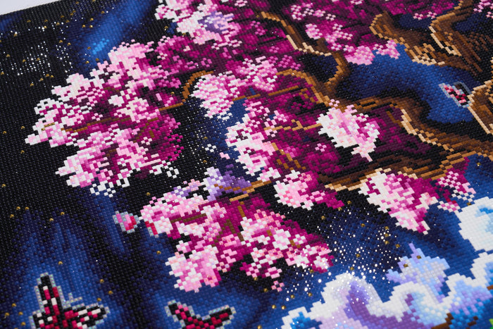 Diamond Painting Cherry Blossom Tree 34.6" x 27.6" (88cm x 70cm) / Square with 59 Colors including 3 ABs and 1 Electro Diamond and 3 Fairy Dust Diamonds / 99,193