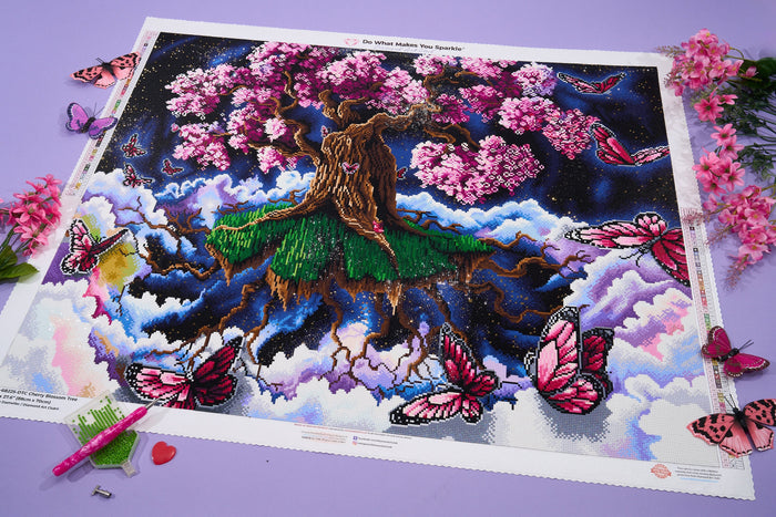 Diamond Painting Cherry Blossom Tree 34.6" x 27.6" (88cm x 70cm) / Square with 59 Colors including 3 ABs and 1 Electro Diamond and 3 Fairy Dust Diamonds / 99,193