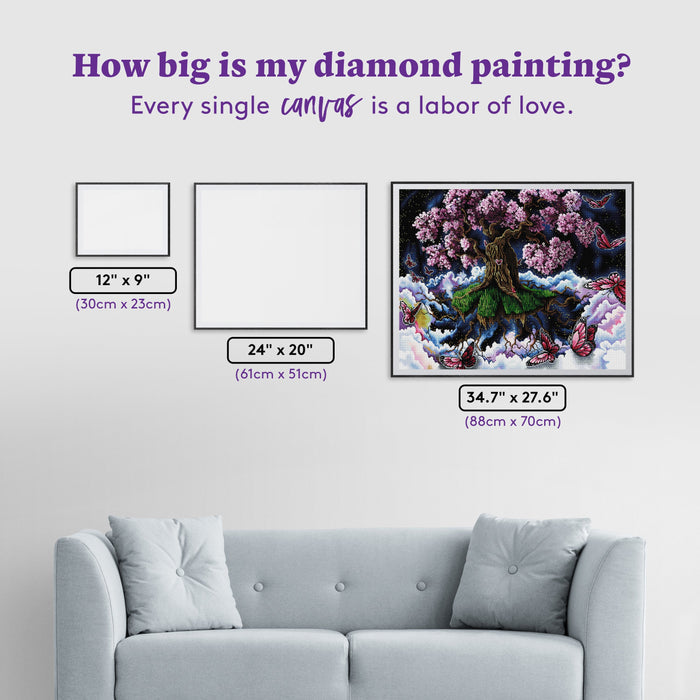 Diamond Painting Cherry Blossom Tree 34.6" x 27.6" (88cm x 70cm) / Square with 59 Colors including 3 ABs and 1 Electro Diamond and 3 Fairy Dust Diamonds / 99,193