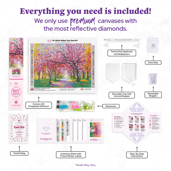 Diamond Painting Cherry Blossom Trees 17" x 13" (42.6cm x 32.8cm) / Round with 46 Colors including 4 ABs and 1 Fairy Dust Diamonds / 17,784