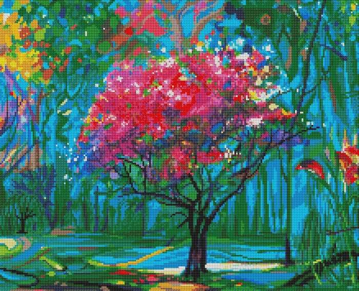 Diamond Painting Cherry Blossom 19.7″ x 24.4″ (50cm x 62cm) / Round With 38 Colors including 2 ABs / 38,764