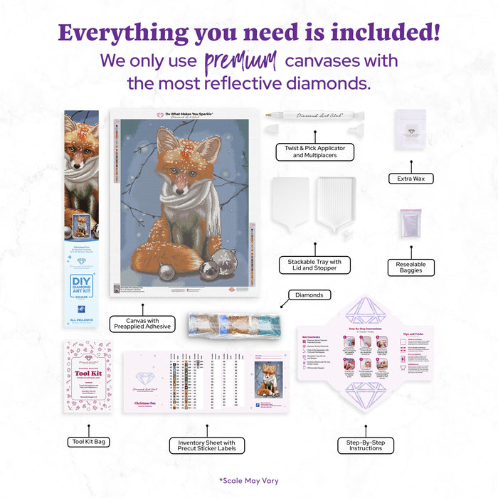 Diamond Painting Christmas Fox 20" x 26" (50.7cm x 65.8cm) / Square with 37 Colors including 1 AB and 1 Fairy Dust Diamonds / 54,060