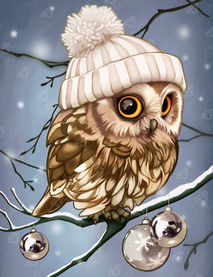 Diamond Painting Christmas Owl 20" x 26" (50.7cm x 65.8cm) / Round with 32 Colors including 2 AB and 1 Iridescent Diamonds / 42,535