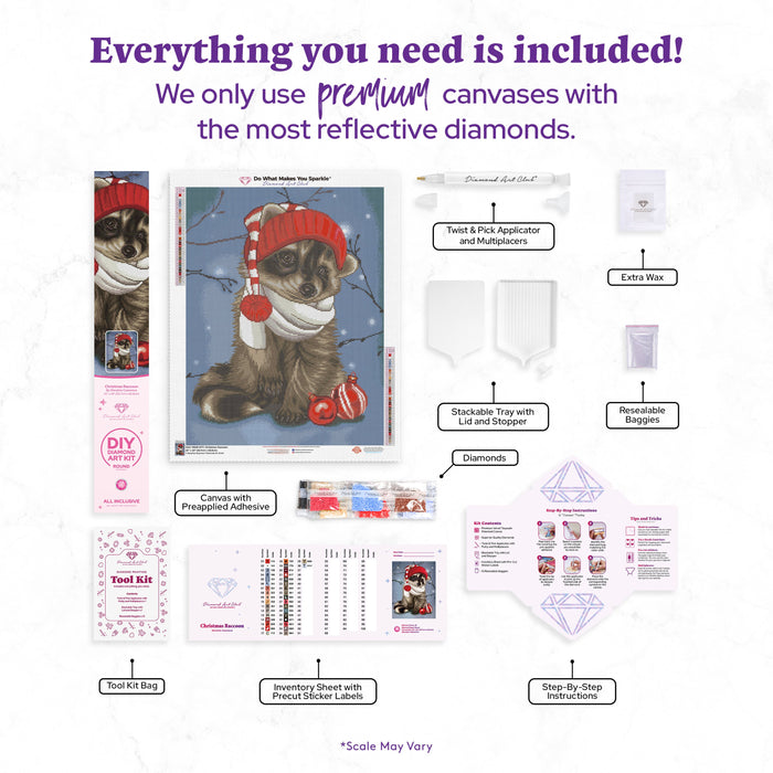 Diamond Painting Christmas Raccoon 20" x 26" (50.7cm x 65.8cm) / Round with 36 Colors including 2 AB and 1 Fairy Dust Diamonds / 42,535