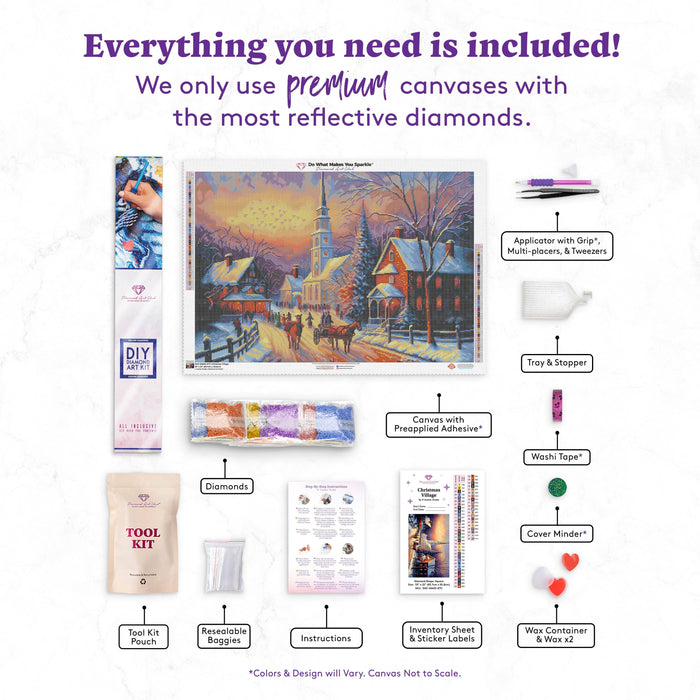 Diamond Painting Christmas Village 33" x 22" (83.7cm x 55.8cm) / Square with 52 Colors including 2 ABs and 2 Fairy Dust Diamonds / 75,264