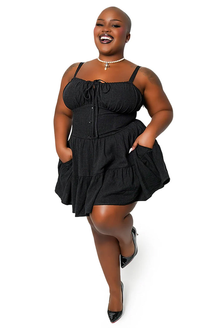 black linen short cottagecore dress
