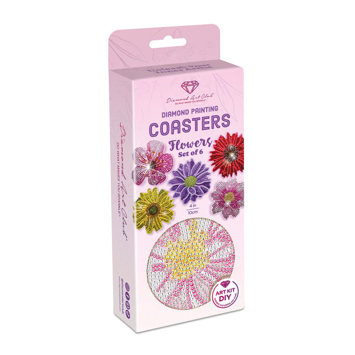 Diamond Painting Coasters - Flowers 4" x 4" (10cm x 10cm) / Round with 15 Colors including 3 ABs and 12 Iridescent Diamonds / 4,119