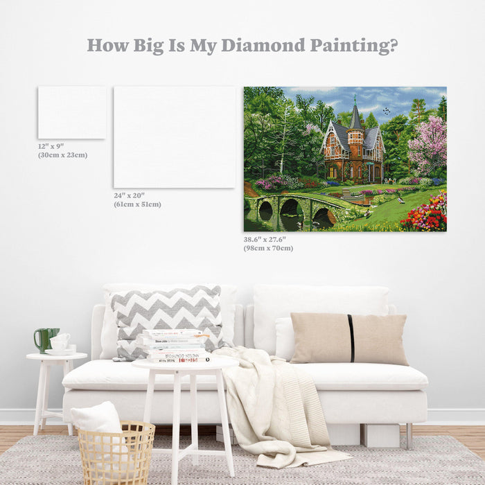 Diamond Painting Cobbled Bridge Cottage 38.6" x 27.6″ (98cm x 70cm) / Square with 54 Colors including 3 ABs / 107,476