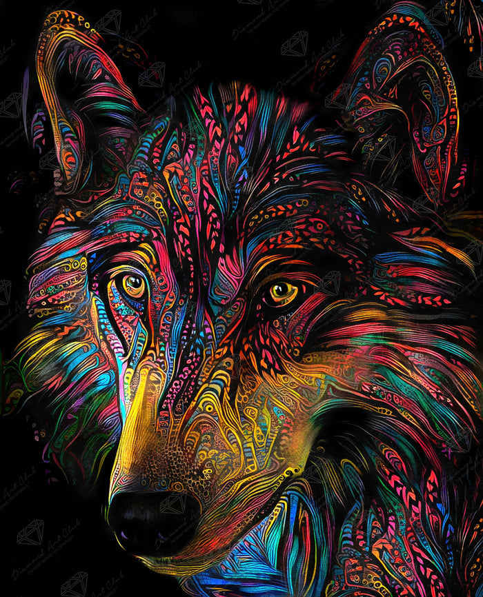 Diamond Painting Colorful Wolf 22" x 27" (55.8cm x 69cm) / Square with 44 Colors including 4 ABs including 2 Fairy Dust Diamonds / 62,048