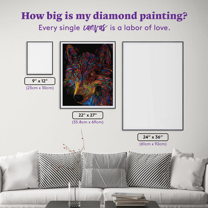 Diamond Painting Colorful Wolf 22" x 27" (55.8cm x 69cm) / Square with 44 Colors including 4 ABs including 2 Fairy Dust Diamonds / 62,048