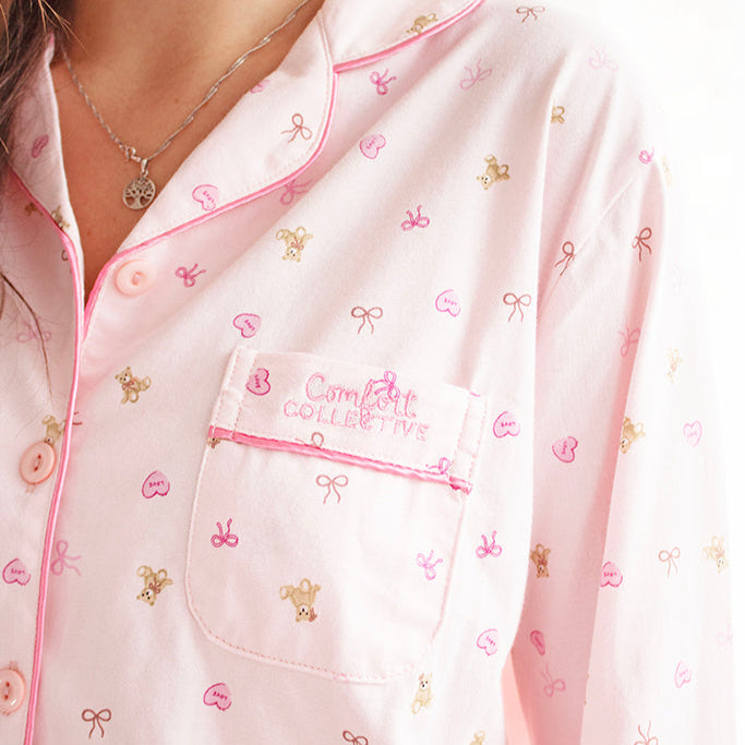 Comfort Collective Bear, Bow & Heart Print Pyjama Set | Add on | SALE