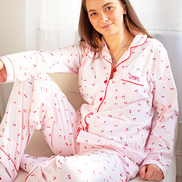 Comfort Collective Pink Cherry Print Pyjama Set | SALE