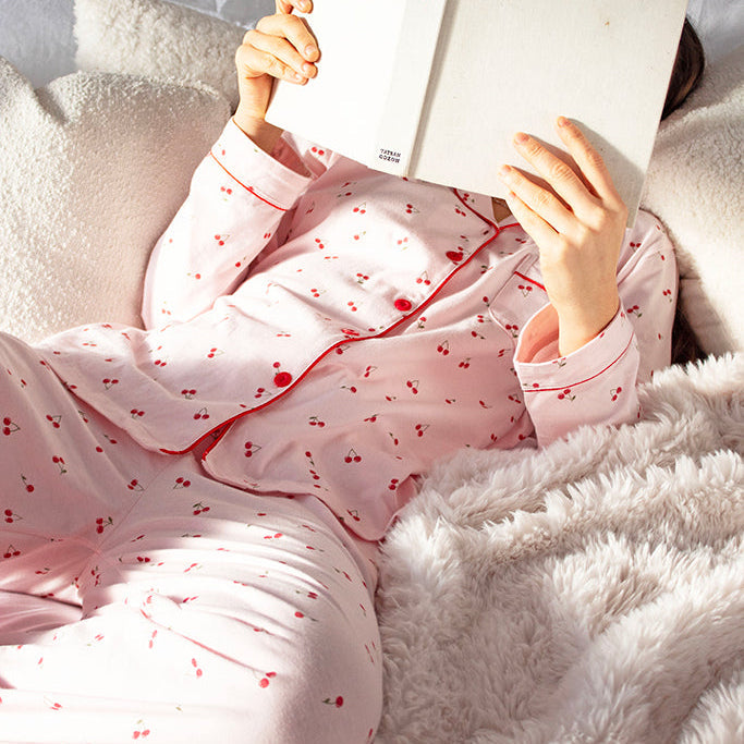 Comfort Collective Pink Cherry Print Pyjama Set | SALE