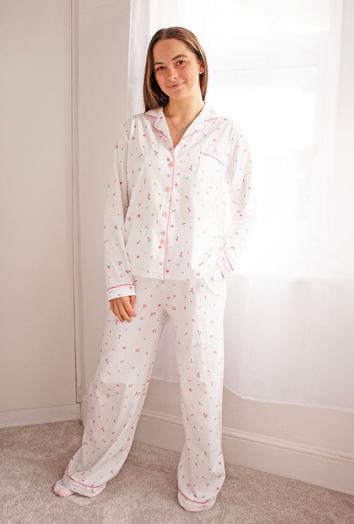 Comfort Collective White Ditsy Flower Print Pyjama Set | SALE