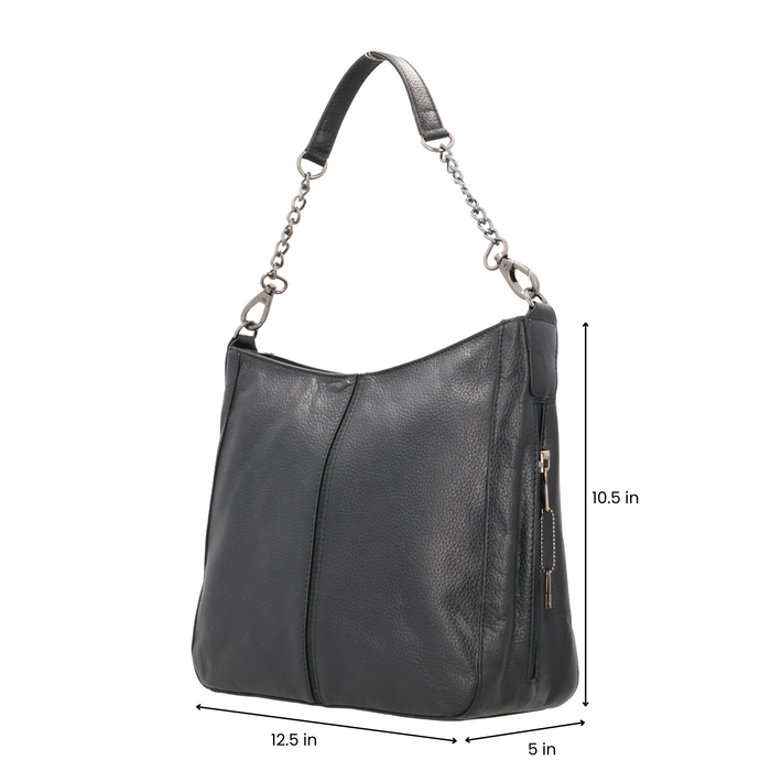 Concealed Carry Ava Leather Hobo by Lady Conceal, YKK Locking Zippers and Universal Holsters for gun, leather purse for concealed carry, black