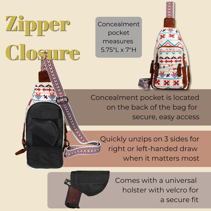 Concealed Carry Aztec Indie Canvas Sling by DS Conceal — Unisex CCW Sling Bag with Fast-Access Compartment & Universal Holster