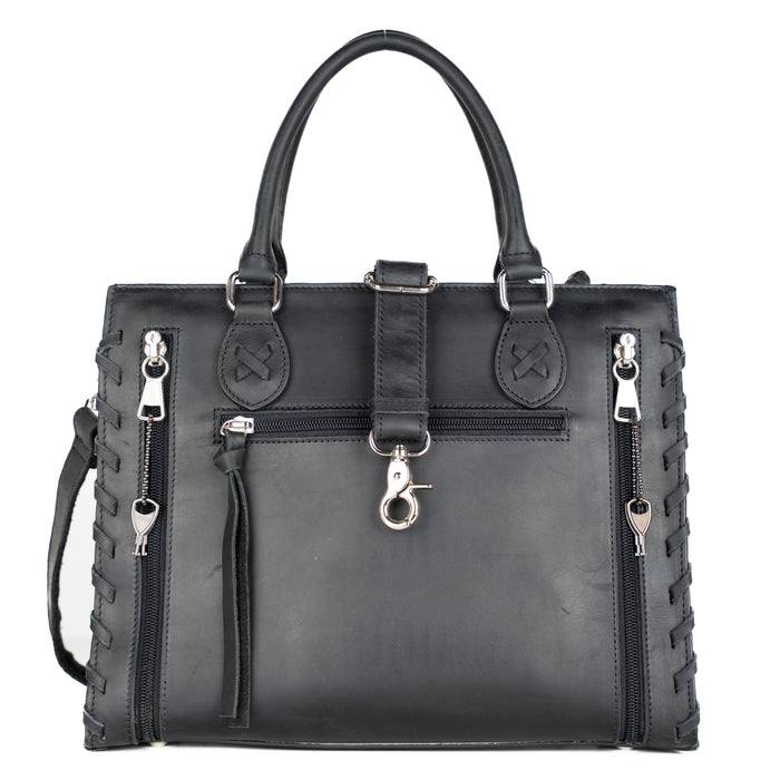 Concealed Carry Emma Leather Satchel -  Designer Concealed Carry Purse -  YKK Locking Purse with Universal Holster -  Leather Bag For Gun Owners - Easy Conceal Carry -  CCW Purse for Women - Conceal and Carry purse for Handgun - Designer Luxury Conceal Carry Handbag -  Handbag Gun and Pistol Bag - Handbag for concealed gun - Hidden Gun Bag