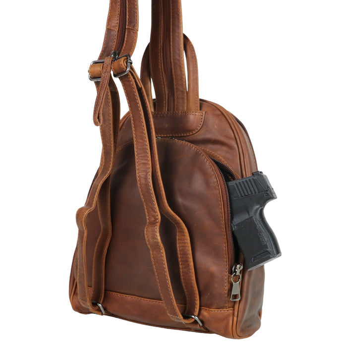 Concealed Carry RFID Daisy Leather Backpack - Locking Concealment Bag for Pistol - Outdoors Gun Bag - Women's Conceal Carry Purse for Firearm - Gift for Gun Owner - Gift for Women with Guns - Gifts for Hunters - Pistol Gun Backpack - Leather Gun Bag - Bag for Glock