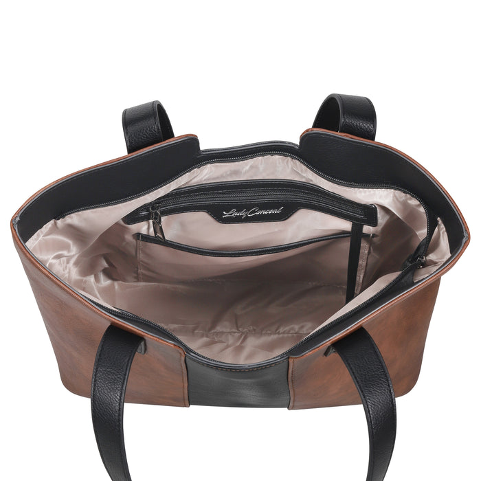 Lady Conceal Wrenly Tote with magnetic draw concealed pocket for firearm access