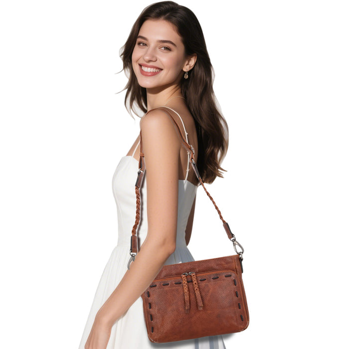 Concealed Carry Zoe Leather Crossbody by Lady Conceal with Locking Zippers - Firearm Bags for Women - Crossbody CCW Bag - Fast Draw Bag - YKK Locking Zipper Bag - Universal Holster
