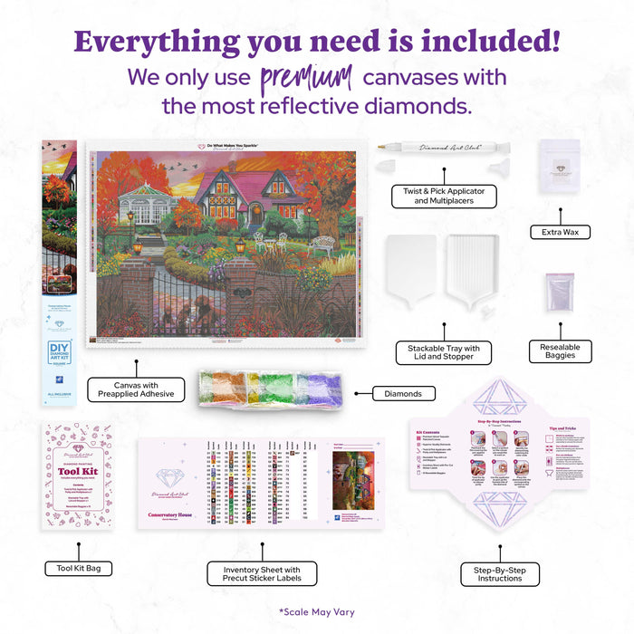 Diamond Painting Conservatory House 38.6" x 27.6" (98cm x 70cm) / Square with 69 Colors including 4 ABs / 110,433