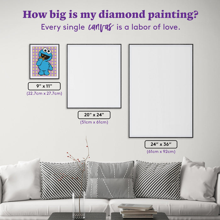 Diamond Painting Cookie Monster™ 9" x 11" (22.7cm x 27.7cm) / Round with 6 Colors including 1 AB Diamonds and 1 Glow in the Dark Diamonds / 8,019