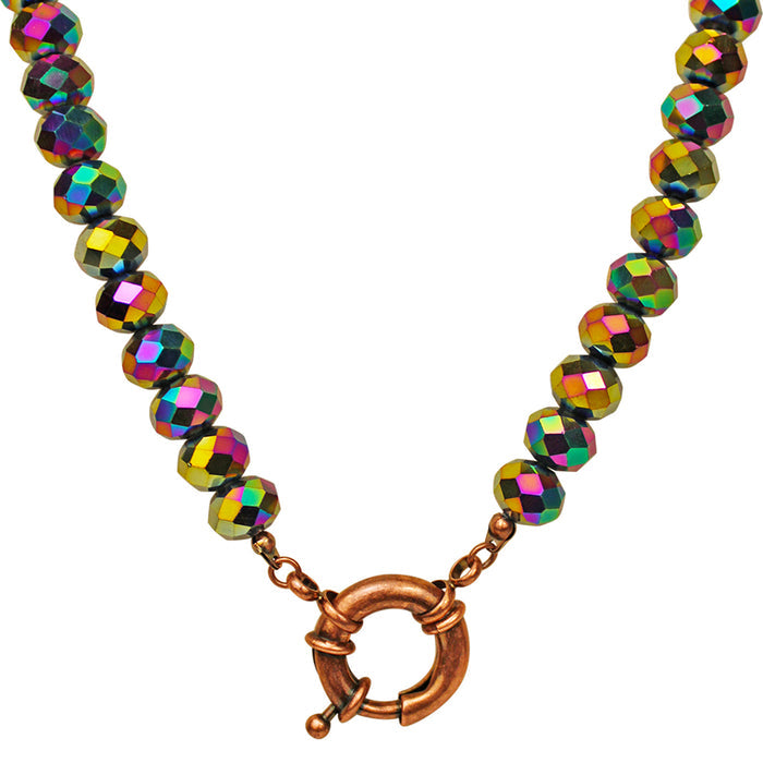Cosmic Crystal 10mm Beaded Sailor Clasp Necklace (Copper Ox/Cosmic Iridis)