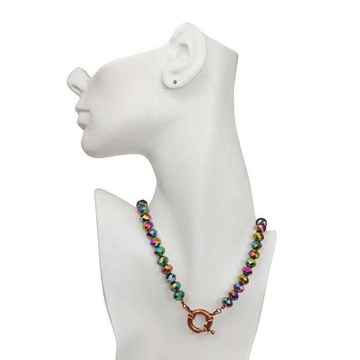 Cosmic Crystal 10mm Beaded Sailor Clasp Necklace (Copper Ox/Cosmic Iridis)