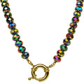 Cosmic Crystal 10mm Beaded Sailor Clasp Necklace (Goldtone/Cosmic Iridis)