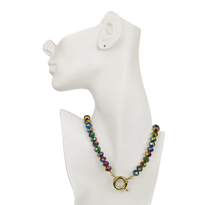 Cosmic Crystal 10mm Beaded Sailor Clasp Necklace (Goldtone/Cosmic Iridis)