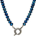 Cosmic Crystal 10mm Beaded Sailor Clasp Necklace (Silver Ox/Cosmic Blue)