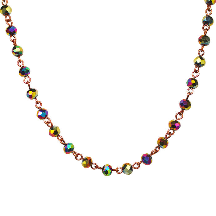 Cosmic Crystal 6mm Beaded Necklace (Copper Ox/Cosmic Iridis)