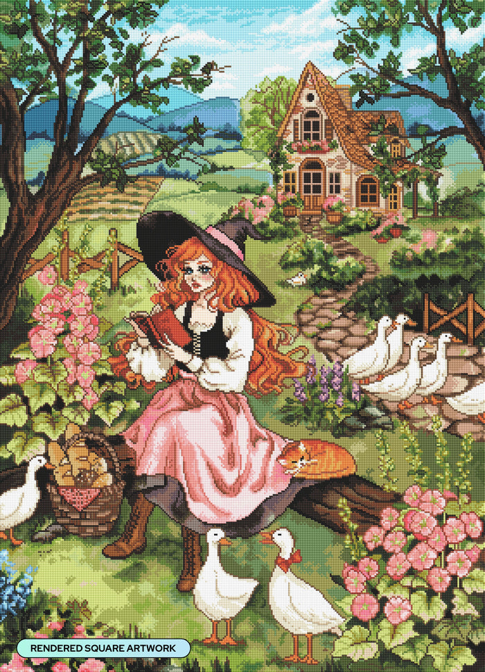 Diamond Painting Cottagecore Witch 27.6" x 38.2" (69.9cm x 96.8cm) / Square with 73 Colors including 1 AB and 5 Fairy Dust Diamonds / 109,309